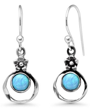 Isla Silver Sterling Fire Opal Earrings With Flower Detail - Blue