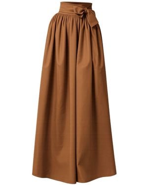 Nikka Place Long Pleated High Waisted Skirt With Bow And Pockets - Brown