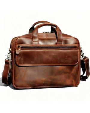 Touri Vintage Look Genuine Leather Briefcase - Brown