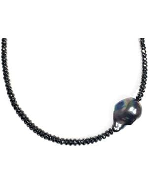 Rachel Nathan Mini Beaded: Hematite & Peacock Pearl Necklace - Blue