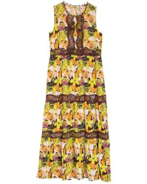 Niza Flowy Dress With Ruffled Sleeves And A V-Neck - Yellow