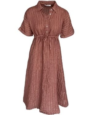 Haris Cotton Striped Linen Button Front Dress With Drawstring Waist Blush - Brown