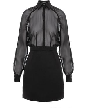 AVENUE No.29 Gathered Raglan Sleeve Viscose & Silk Mini Shirt Dress - Black
