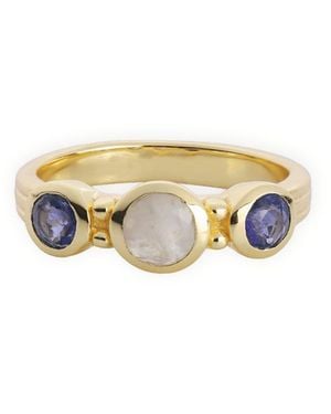 Giselle Vale — London Iris Three Gemstones Ring Moonstone & Iolite - Metallic