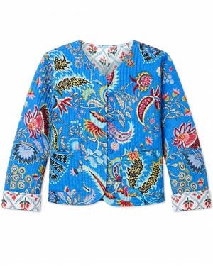 Yumi' Boho Print Cotton Reversible Quilted Jacket - Blue