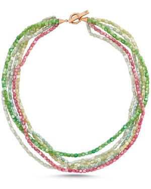 Ecce | Artisan Diamonds 14K Solid 5 Colourful Pearl Bead Ecce Brand Bar Diamond Necklace - Green