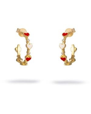 Ebru Jewelry Eternal Love Enamel Heart Hoop Earrings - Metallic