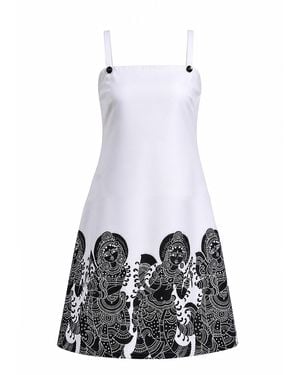 Richa Sharma Artisanal Cotton A-Line Dress With Ancient Heritage Print - White