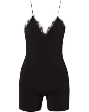 LIA ARAM Lace-Accented Playsuit - Black