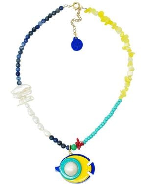 Gissa Bicalho Handmade Necklace Beads And Pendant Fish Tang - Blue