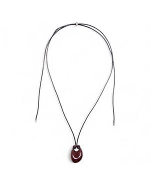 Miss Cecilia Oval Pebble Cord Necklace - Red