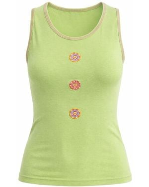 Conquista Embellished Sleeveless Cotton Tank Top - Green