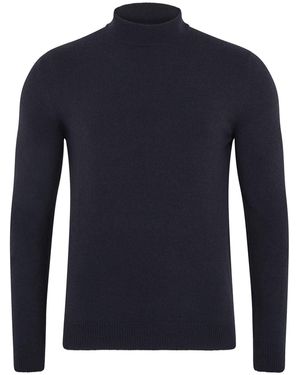 Paul James Knitwear Lightweight Merino Cashmere Tristan Mock Turtle Neck Jumper - Blue