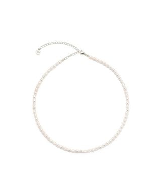 Seven Saints Pure Light, Baroque Freshwater Pearl Choker Necklace, Rhodium Over Sterling - White