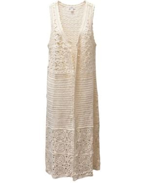 Saachi Crochet Tie Front Long Kimono - Natural