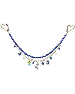 Farra Lapis With Mushroom And Boots Double Layers Chain Bag Charm - Blue