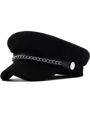 Chanel Joan Elkayam Chain Trim Detailed Wool Blend Baker Boy Hat - Black