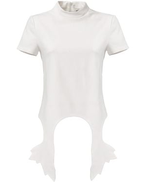 Julia Allert Sculpted Hemline Short Sleeve Blouse - White