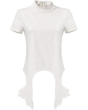 Julia Allert Sculpted Hemline Short Sleeve Blouse - White
