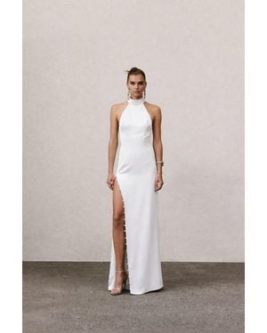 NAZLI CEREN Mallory Long Satin Dress - Natural
