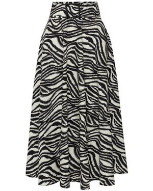 Exquise Regular Zebra Print Buckled Cotton Midi Brooke Skirt - White