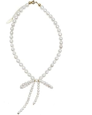 Farra Freshwater Pearls Butterfly Knot Statement Necklace - Metallic