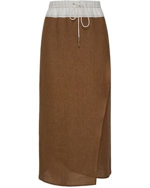 The Summer Edit Stella Luxe Linen Skirt - Brown