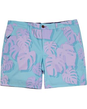 lords of harlech Edward Monstera Floral Flat Front Short - Blue