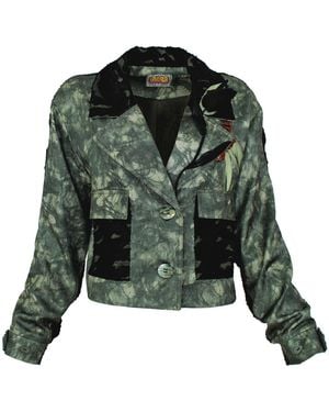 Lalipop Design Abstract Print Cropped Jacket With Burnout Detail - Green