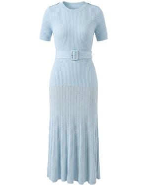 Modenaire Ribbed Knit Midi Dress Sculpted Pleats - Blue