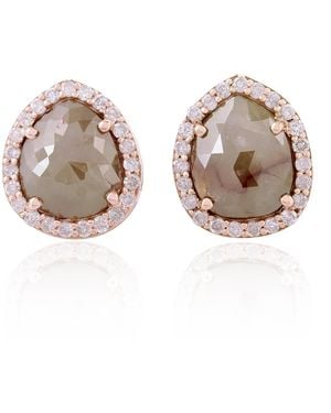 Artisan Natural Diamond Stud Earrings 18k Rose Gold Jewellery - Brown