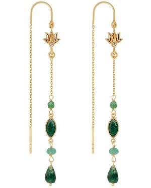 Karma and Luck Jade Lotus Drop Earrings – Growth & Harmony Gemstone Jewellery – Peaceful Perspective - Metallic
