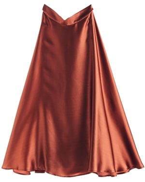 MIONÈ Fluttering Silk Midi Skirt - Red