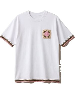 Ana Chic Bloom Handmade Crochet Applique Cotton Tee - White