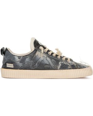 Springa | Unique Vulcanized Sneakers Italian Handmade Wavy Leather Embroidery Vintage Trainers - Blue