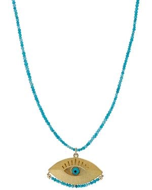 Ebru Jewelry Evil Eye Pendant Tiny Stone Beaded Positive Necklace - Metallic