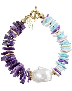 Farra Charoite And Colourful Shell With Baroque Pearl Bracelet - Blue