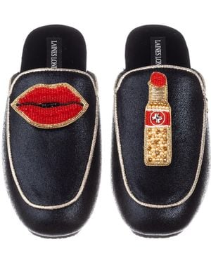 Laines London Classic Mules With Lipstick & Lips Brooch - Orange