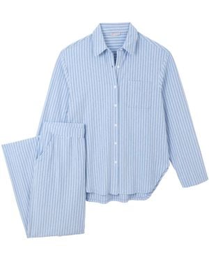 Mamu Dream Brushed Organic Cotton Jersey Striped Boyfriend-Shirt Pj Set - Blue