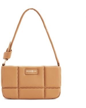 Orange Cube Square Stitch Cushion Shoulder Bag - White