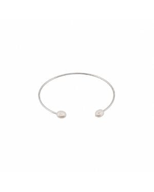 Silver Moon Circle & Pearl Sterling Bracelet - Metallic
