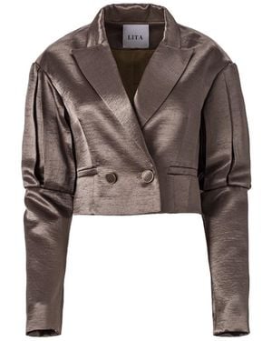 Lita Couture Statement Cropped Blazer - Brown