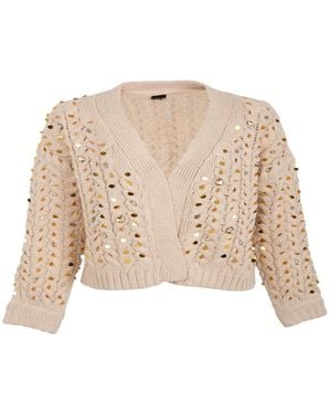 Saachi Deco Cable Knit Cream Cardigan - Natural