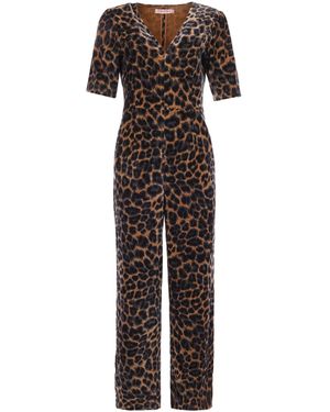 Traffic People Proceed With Caution Leopard Print Clan Jumpsuit - Brown