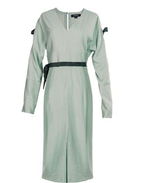 Smart and Joy Cold Shoulder V-Neck Dress - Green