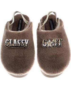 Laines London Neutrals Flatform Cloud Closed Toe Slippers With Classy Cunt Brooches - Brown