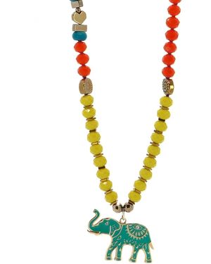 Ebru Jewelry Good Fortune Elephant Colourful Beaded Necklace - Yellow