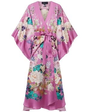 Meng Crane Silk Satin Wrap Dress - Purple