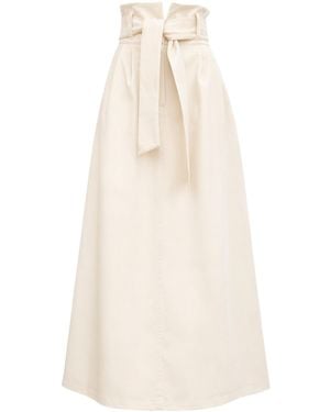 Julia Allert Neutrals Ecru High Waist A-Line Long Skirt With Belt - Natural