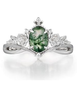 Azura Jewelry New York Petal Mist Moss Agate Ring Vermeil - Green